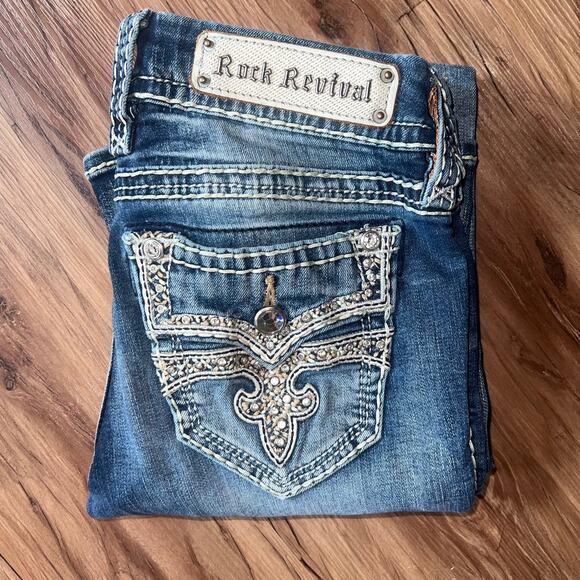 Mid Rise Rock Revival Jeans Boot Cut Size 27 Style EP92618200R Sequin Studded - Picture 1 of 15